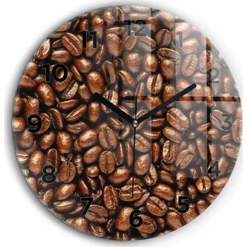 Hodiny Čtvercové Skleněné Nástěnné Hodiny do Obýváku s Grafikou Kávových Zrn fi60 cm