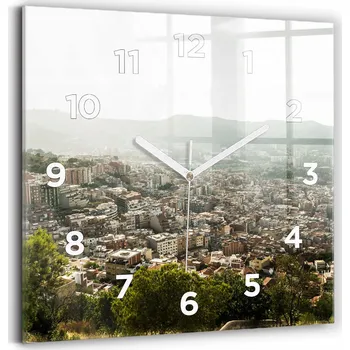 Hodiny Skleněné nástěnné hodiny Tiché ručičky Kuchyně Barcelona výhled na Montjuic