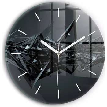 Hodiny Minimalistické Skleněné Nástěnné Hodiny s S Potiskem Černá abstrakce průměr 30 cm