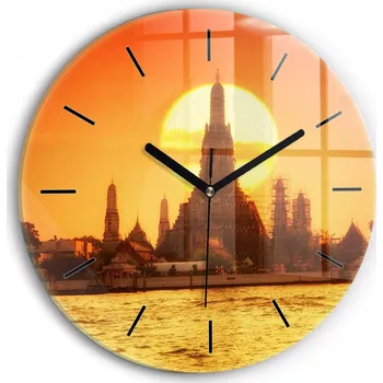 Hodiny Moderní skleněné nástěnné hodiny Wat Arun Bangkok Thajsko kulatý průměr 30 cm