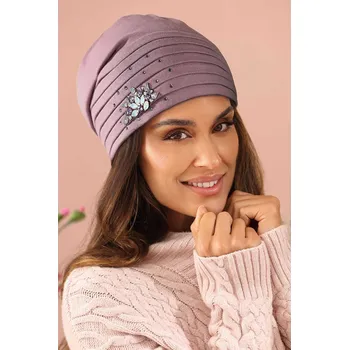 Čepice KRUMLOVANKA Dámská bavlněná čepice zdobená bižuterií W-0631/890 starorůžová