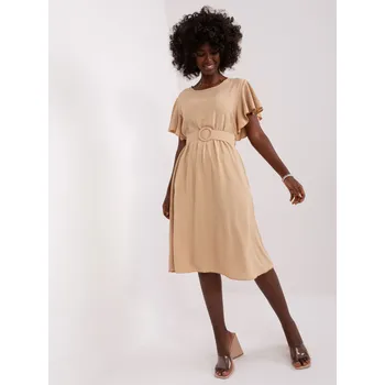 Dámské šaty Béžové elegantní šaty s páskem -DHJ-SK-5648.07-beige Velikost: ONE SIZE