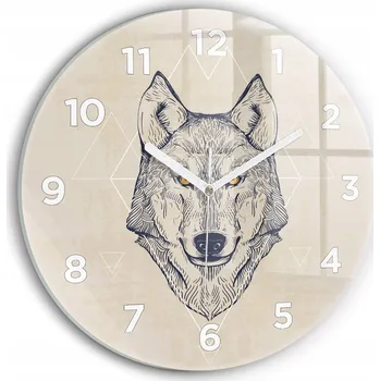 Hodiny Nástěnné čtvercové skleněné hodiny se stylovým potiskem - vlčí hlava, průměr 30 cm