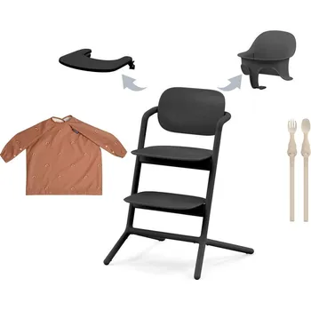 Dětsný nábytek CYBEX Lemo 3-in-1 Stunning Black + Coverall Rainbows + příbor