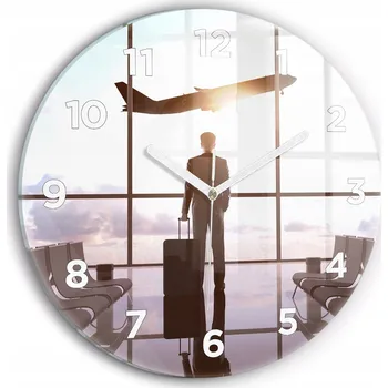 Hodiny Ozdobné nástěnné hodiny s krásnou grafikou Muž na letišti kulatý průměr 30 cm