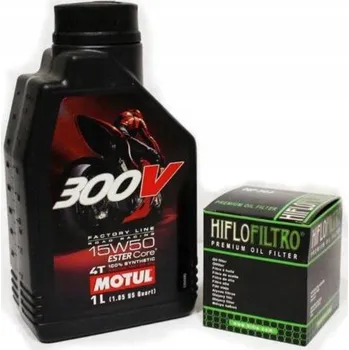 Motorový olej Olej MOTUL 300V 1L 15W50 tovární řada + filtr HF655 Adventure Duke Rally