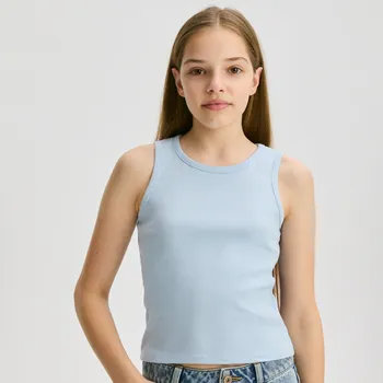 Dívčí tričko Reserved - Žebrovaný top - bleděmodrá - 908EA-05X - 908EA-05X-158