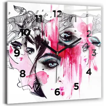 Hodiny Nástěnné čtvercové skleněné hodiny s motivem Mnoho tváří abstrakce 30x30 cm