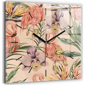 Hodiny Skleněné nástěnné hodiny s motivem tropických palmových listů 30x30 cm