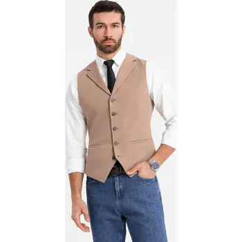 Pánská bunda Přiléhavá elegantní pánská vesta s elastanem a klopami - hnědá V1 OM-BLZV-0145 - L