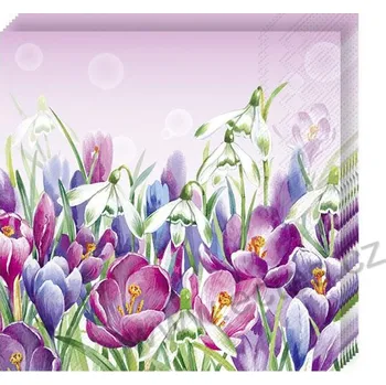 Papírový ubrousek IHR CROCUS papírové dezertní ubrousky kvetoucí fialové a růžové krokusy a bílé sněženky 20 ks