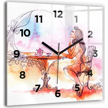 Hodiny Velké Skleněné Nástěnné Hodiny Tichý chod Obývací pokoj Žena pijící čaj