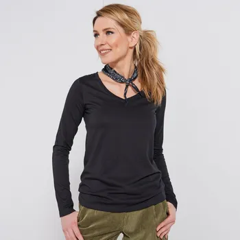 Dámské tričko Tričko s výstřihem do V a dlouhými rukávy černá 46/48