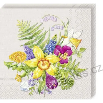 Papírový ubrousek IHR FLOWER LOVE papírové dezertní ubrousky rozkvetlé jarní květiny: narcisy, maceška, modřence 20 ks