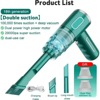 Vysavač bezdrátový vysavač s vysokým sacím výkonem pro auto | ruční vysavač, autovysavač - zelený