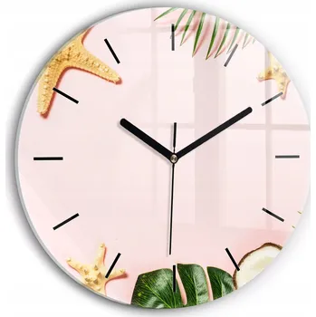 Hodiny Skleněné nástěnné hodiny do kanceláře se stylovým potiskem Letní nálada průměr 30 cm