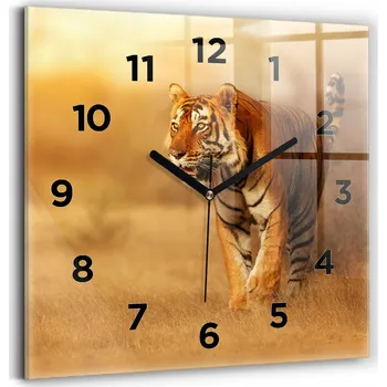 Hodiny Skleněné hodiny s motivem Tichý mechanismus Loft Nástěnné Lov Tygr 30x30