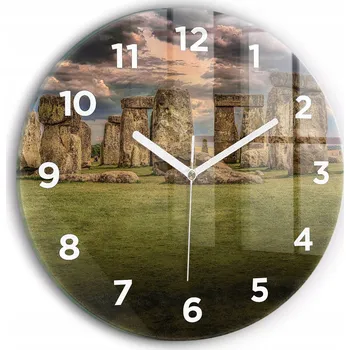 Hodiny Moderní skleněné hodiny s grafikou na zeď Stonehenge Nimbostratus průměr 30 cm