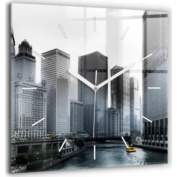 Hodiny Velké Skleněné Hodiny s Obrazem na Zeď Tiché Ručičky Panorama Města 60x60
