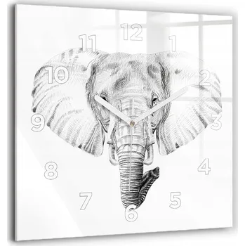 Hodiny Velké Skleněné Nástěnné Hodiny Dekorativní Grafika Sloní Hlavy 60x60 cm