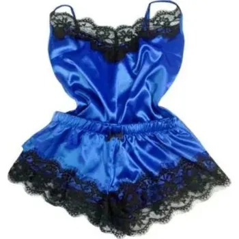 Dámské pyžamo Saténové pyžamo s krajkou pro ženy - Modrá,M