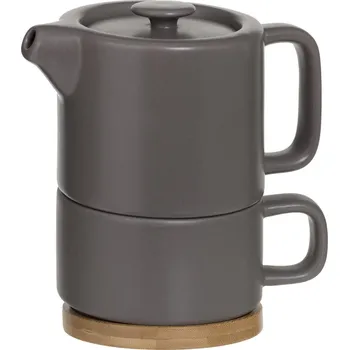 Konvice na čaj Secret de Gourmet Konvice čajová s šálkem NATURAL, 400+250 ml, barva šedá