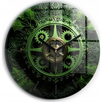 Hodiny Čtvercové Skleněné Foto Hodiny na Zeď do Obýváku Zelené strojek fi30 cm