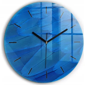 Hodiny Skleněné nástěnné hodiny do moderního interiéru s grafikou ptačího pera fi60 cm