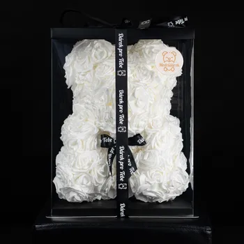 umělá květina Medvídárek Limited Edition 40cm dárkově balený - bílý