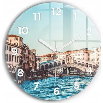Hodiny Moderní skleněné nástěnné hodiny s potiskem Most Rialto v Benátkách průměr 30 cm