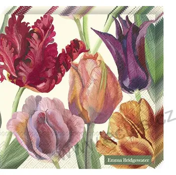 Papírový ubrousek IHR FLOWERS TULIPS papírové dezertní ubrousky rozkvetlé zahradní tulipány 20 ks