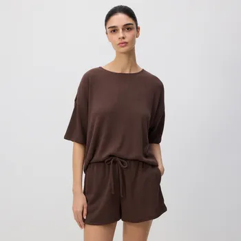 Dámské kraťasy Reserved - Pletené šortky s viskózou - kávová - YH607-84X - YH607-84X-XL