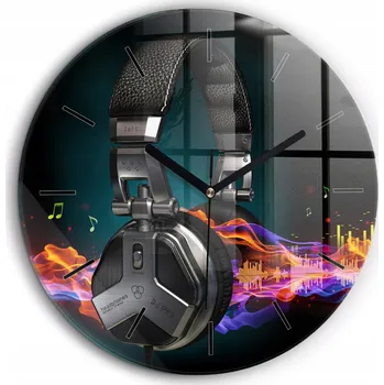 Hodiny Nástěnné hodiny Sluchátka a zvukové vlny kulatý černé ručičky průměr 60 cm