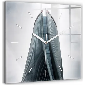 Hodiny Čtvercové Skleněné Nástěnné Hodiny s Motivem Mrakodrapu v Miláně 30x30 cm