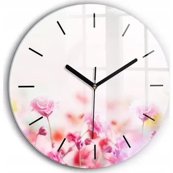 Hodiny Skleněné nástěnné hodiny do kanceláře se stylovým potiskem Květiny na louce průměr 60 cm