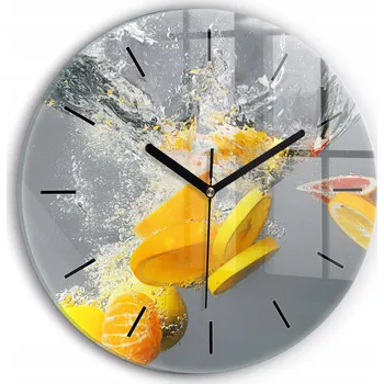 Hodiny Moderní skleněné hodiny s grafikou na zeď Citrusy ve vodě kulatý průměr 30 cm