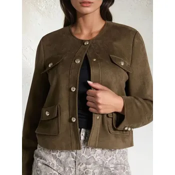 Dámský kabát Sinsay - Bunda z umělého semiše - olivová - 650ER-91X - 650ER-91X-XS