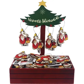 Vánoční dekorace Dřevěné ozdoby na stromeček v boxu, 72 ks D6552