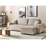 Rohová rozkládací pohovka béžová manšestrová levostranná stylový nábytek s polštáři obývací pokoj extra lůžko Beliani