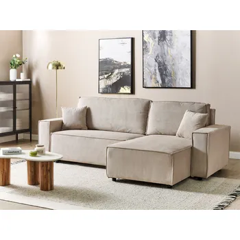 Pohovka Rohová rozkládací pohovka béžová manšestrová levostranná stylový nábytek s polštáři obývací pokoj extra lůžko Beliani