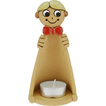 Svícen Svícen kluk s červeným motýlkem a blond vlasy15 cm (Keramický svícen s chlapcem)