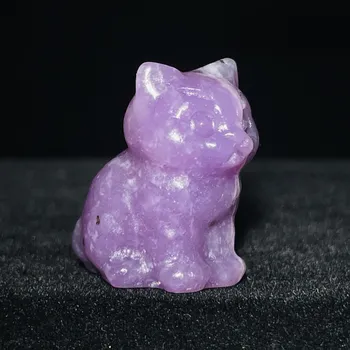 Sedící kočka z přírodního krystalu | kočičí soška, domácí dekorace - lepidolit