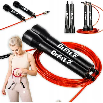 Švihadlo DrFit Švihadlo Speed Rope s ložisky, nastavitelné, černo/červené lanko 3,6 m