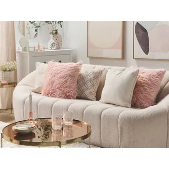 Dekorativní polštářek Dekorační polštářek růžový Umělá kožešina Shaggy 45 x 45 cm Jednostranné dekorační doplňky Beliani