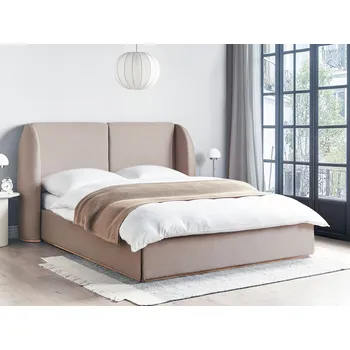 Postel Postel s úložným prostorem taupe látka čalounění polyester 160 x 200 cm s čelem moderní styl ložnice Beliani