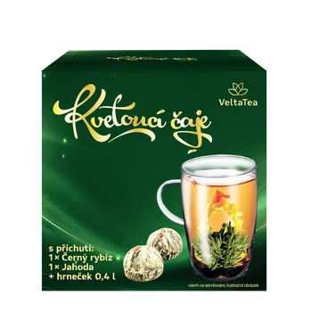 Kosmetická sada FromNature Dárková sada s kvetoucími čaji (černý rybíz a jahoda) a skleněným hrnkem