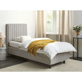 Postel Polohovatelná čalouněná postel světle šedá 90 x 200 cm elektrická regulace s dálkovým ovládáním čalouněný rám postele s čelem Beliani