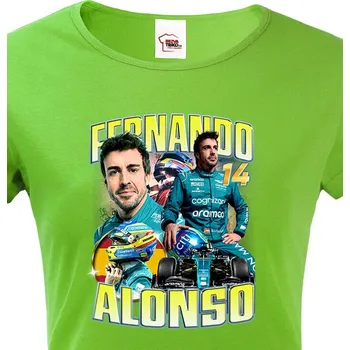 Dámské tričko Dámské tričko F1 - Fernando Alonso, Barva Zelená, Velikost L, Canvas Dámské tričko s krátkým rukávem Bezvatriko.cz 2846