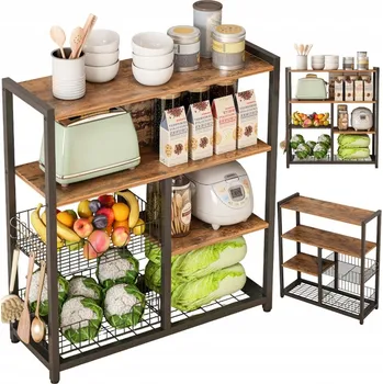 Komoda REGAŁ SZAFKA KUCHENNA CIEMNY BRĄZ INDUSTRIÁLNÍ DŘEVO RETRO OSTROVNÍ POLICE