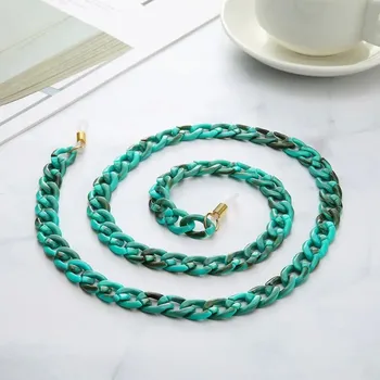 Řetízek Řetízek na brýle z akrylu s úchyty | módní řetízek 1+2 ks - modro-zlatá